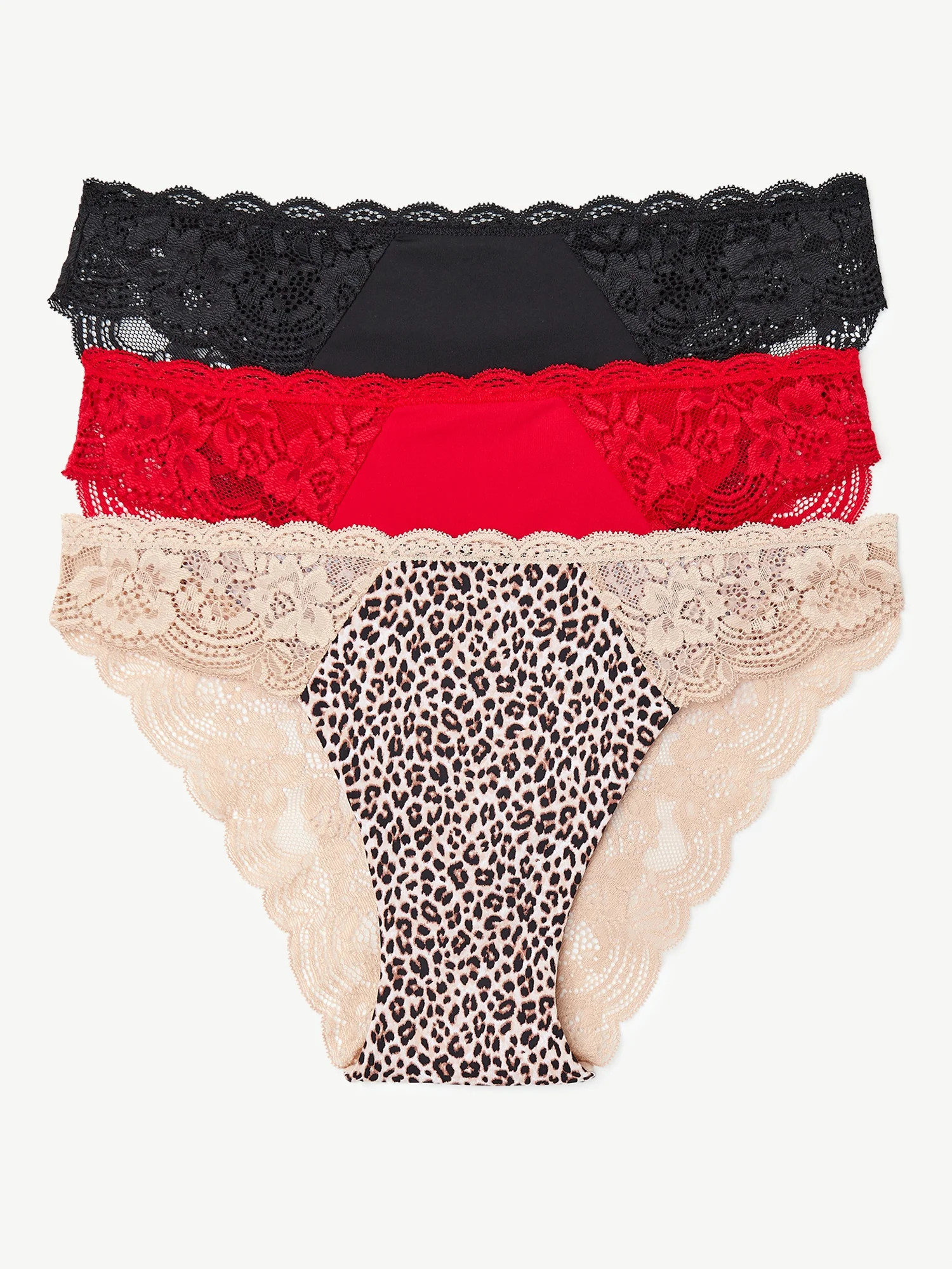 Joyspun Women's Microfiber and Lace Cheeky Panties, 3-Pack, Sizes XS-3XL - Walmart.com | Walmart (US)