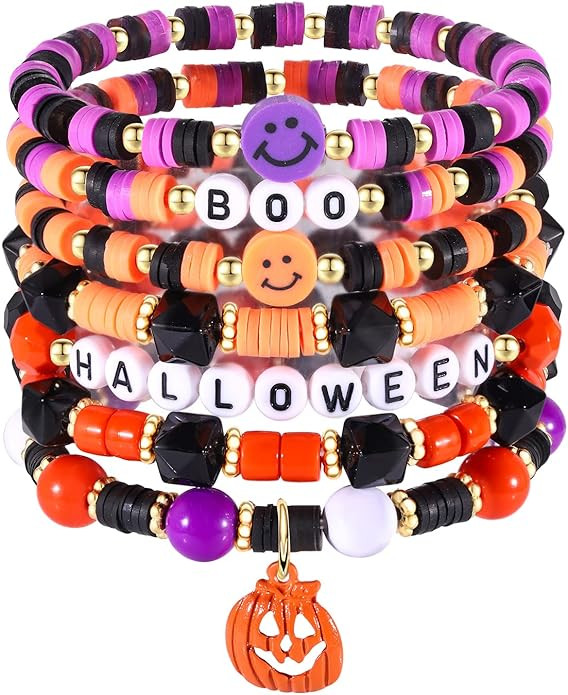 boderier Halloween Bracelet Set Stack Orange Beaded Stretch Bracelet Halloween Costume Jewelry Br... | Amazon (US)