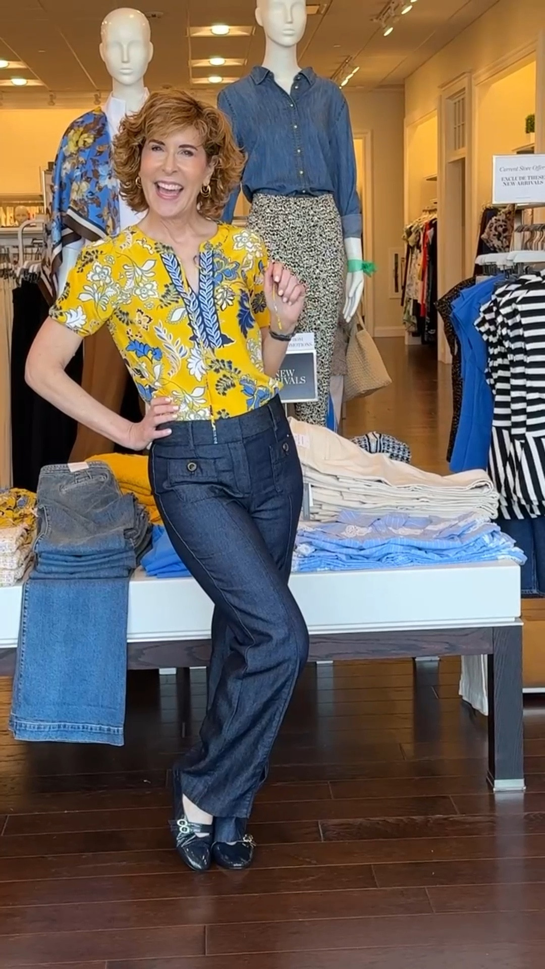 Feeling pretty + polished in this combo!
I styled this feminine tie-neck floral top with boot leg pants in lightweight faux denim- they drape like a dream! Finished things off with classic patent Mary Jane flats for a charming, ladylike touch. Just right for everything from desk to dinner! 💙💛
 40% off 1 item and 25% off rest of purchase! 

#LTKSaleAlert #LTKWorkwear #LTKStyleTip