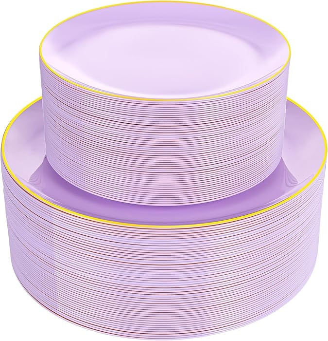 PULOTE 100PCS Purple Plastic Plates Disposable - Include 50 Dinner / 50 Dessert Plates Heavy Duty... | Amazon (US)