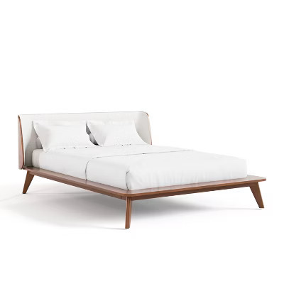 HOMES: Inside + Out Queen Riverstone Mid-Century Modern Boucle Curved Headboard Low Profile Platform Bed Walnut | Target
