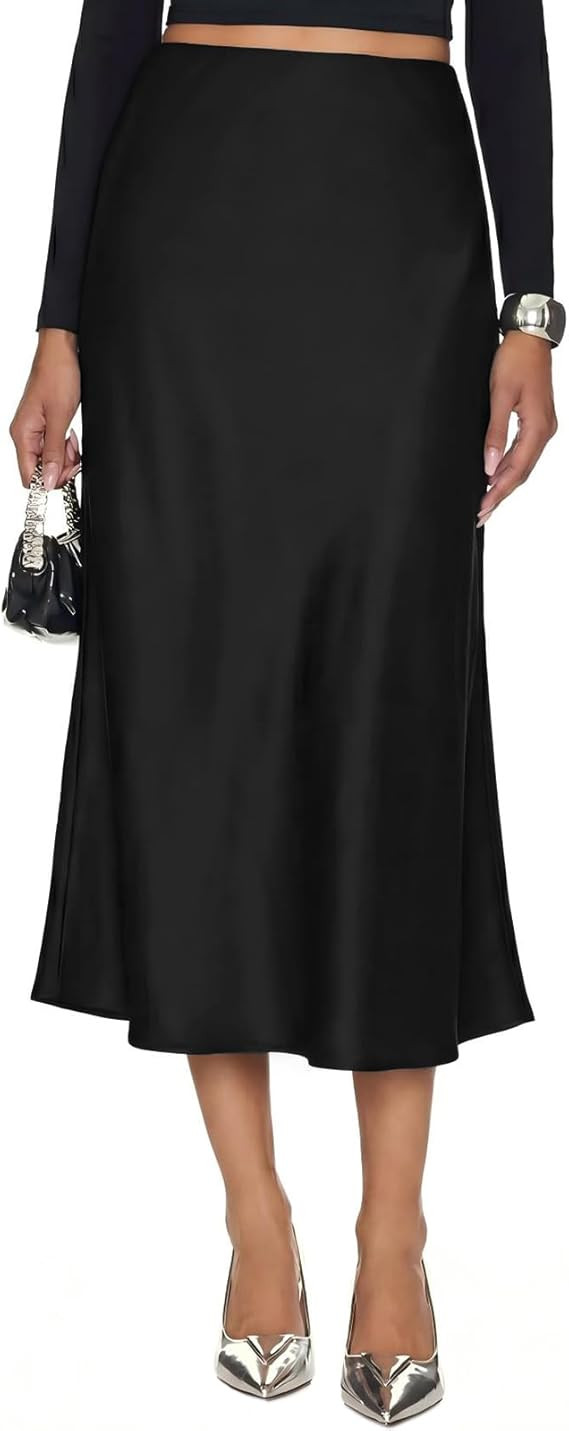 Women's Silk Satin Midi Skirt Elastic High Waisted A-Line Cheetah Print Leopard Long Skirts for W... | Amazon (US)