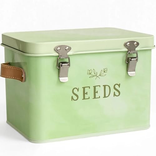 1Canoe2 Tin Seed Organizer Storage Box, Garden Seed Packet Vault Container, Gardening Supplies, Greenhouse Accessories, Gardening Gifts for Women (Green) | Amazon (US)