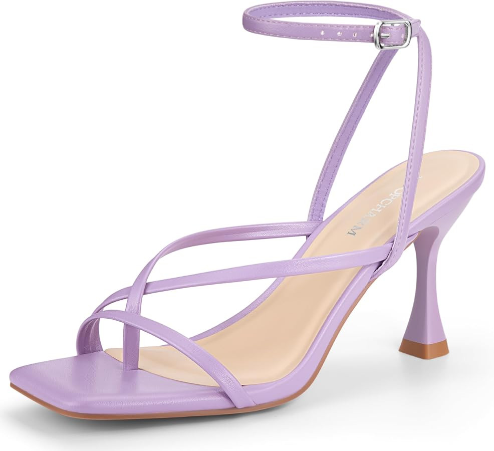 Women's Strappy High Heels Sandals Square Open Toe Ankle Strap Slingback Thong Stilettos Shoes fo... | Amazon (US)