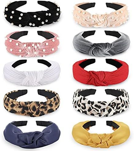 Fashion Headbands for Women Girls, Funtopia 10 Pcs Knotted Headbands Pearl Headband Wide Top Knot... | Amazon (US)