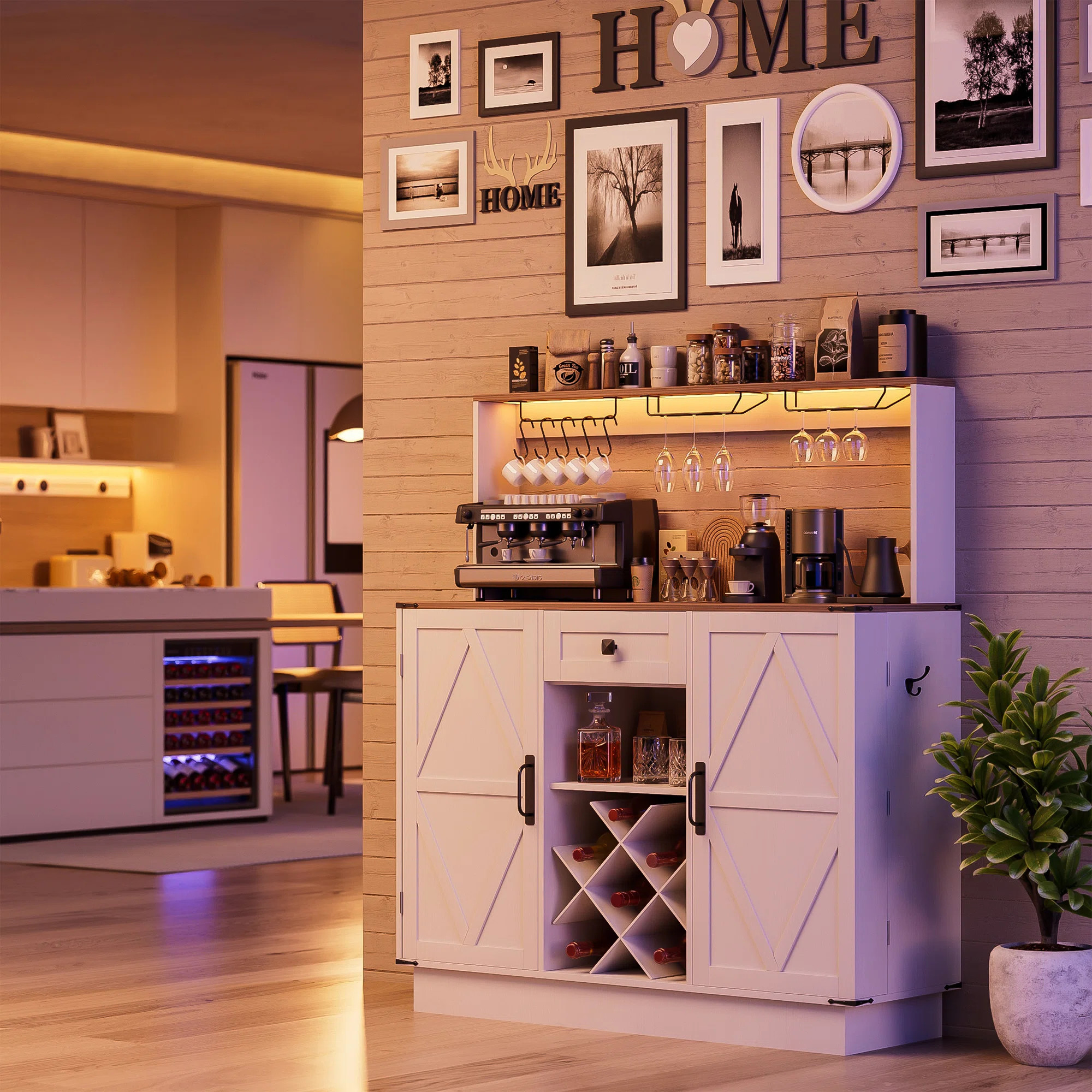 Andrew Farmhouse Coffee Bar Cabinet With LED Lights | Wayfair North America