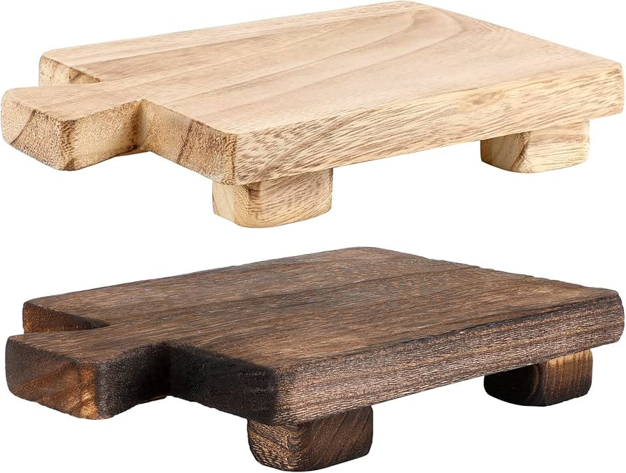 Wood Pedestal Stand 2 Pieces Raw Wood Soap Riser Footed Tray Kitchen Tray Rustic Wooden Riser Bat... | Amazon (US)