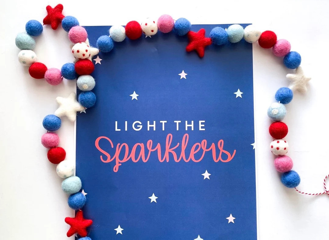 Patriotic Pink Felt Ball Garland, Bunting, Banner - Etsy | Etsy (US)