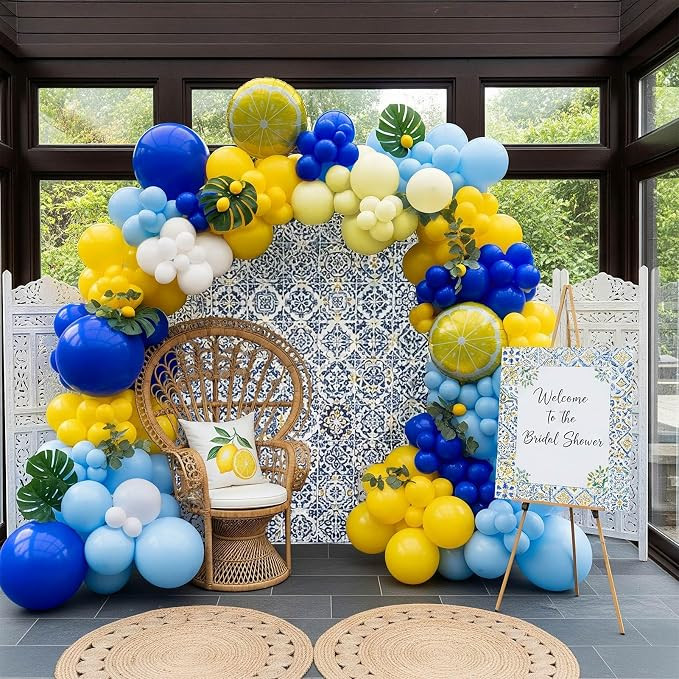 Royal Blue Yellow White Balloon Garland Arch Kit with Lemon Foil Balloons for Summer amalfi last ... | Amazon (US)
