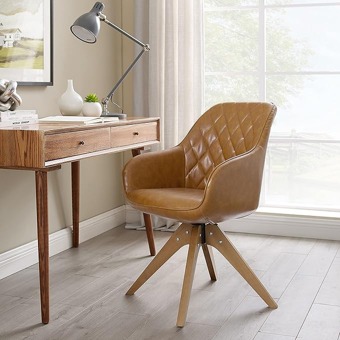 Art Leon Mid Century Modern Swivel Accent Chair with Arms, Beech Wood Legs Leather Upholstered Co... | Amazon (US)