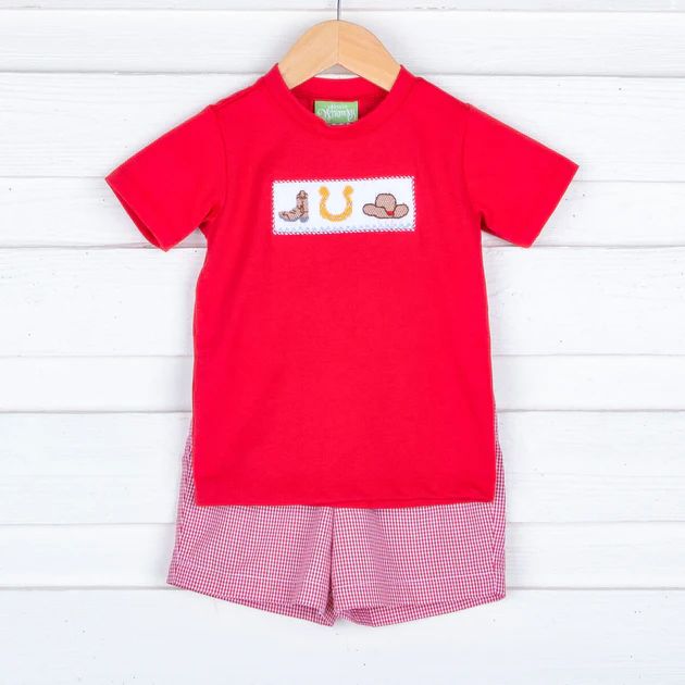 Country Smocked Red Short Set | Classic Whimsy