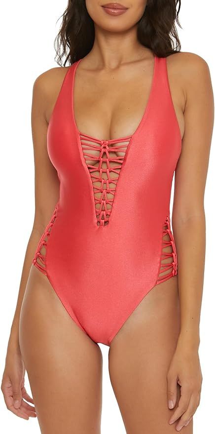 BECCA Women's Standard Color Sheen One Piece Swimsuit, Plunge Neck, Sexy Satin, Bathing Suits | Amazon (US)