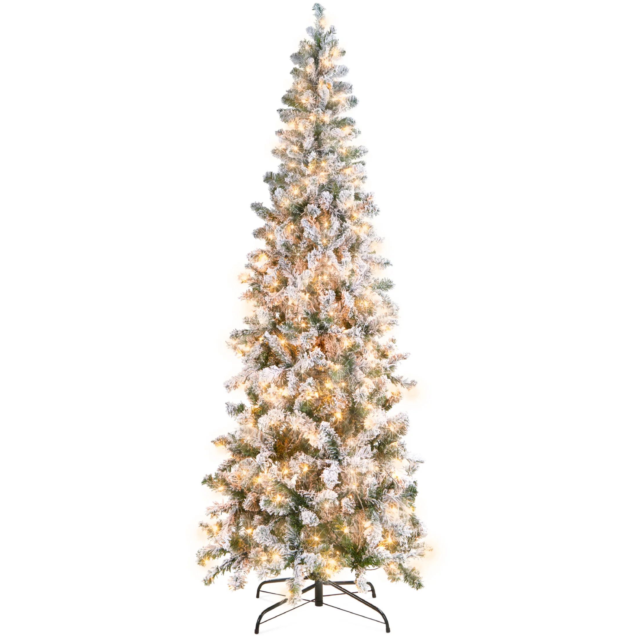 Best Choice Products 7.5ft Pre-Lit Artificial Snow Flocked Pencil Christmas Tree Holiday Decorati... | Walmart (US)