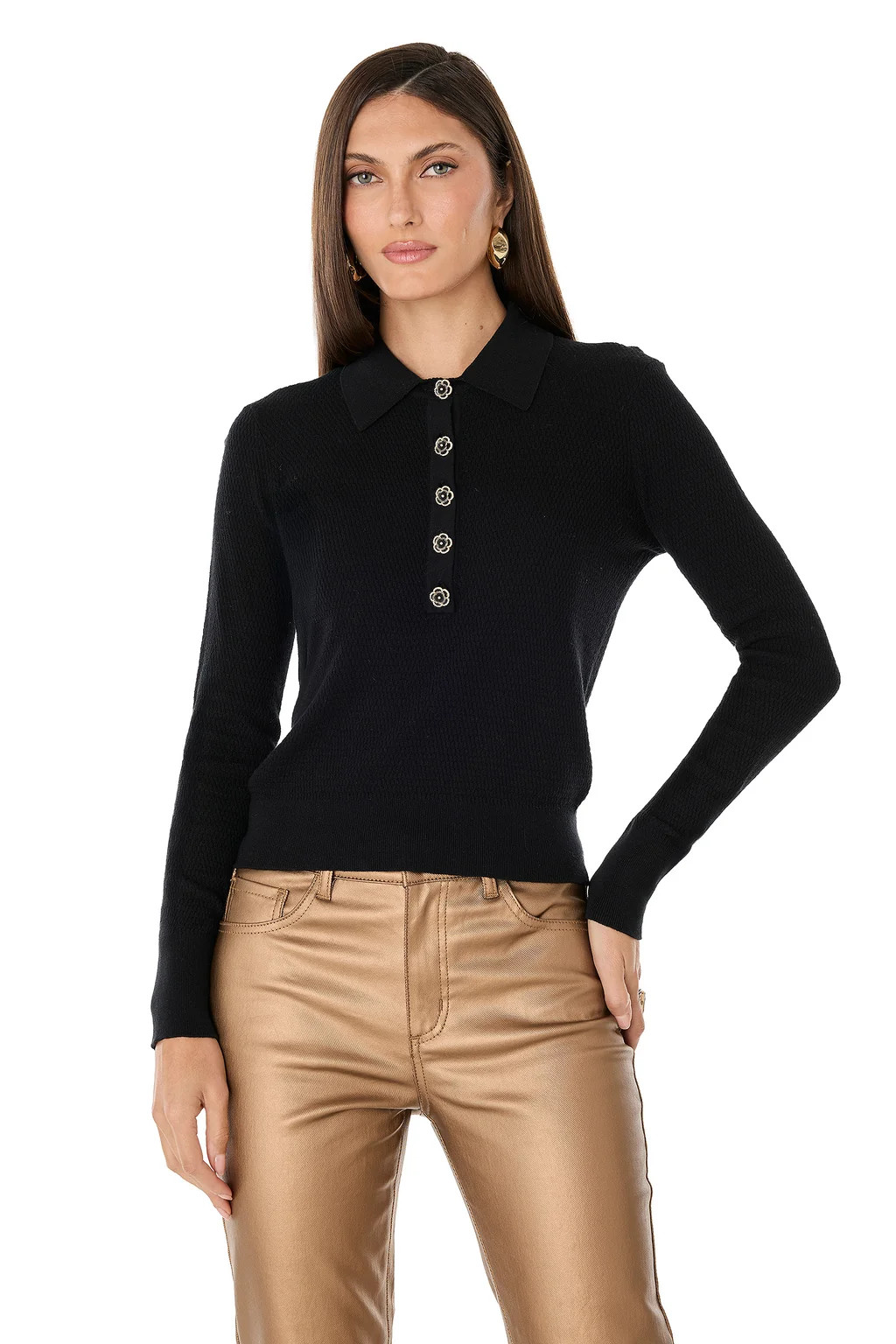 Darla Rose Polo Shirt - Black | The Noli Shop