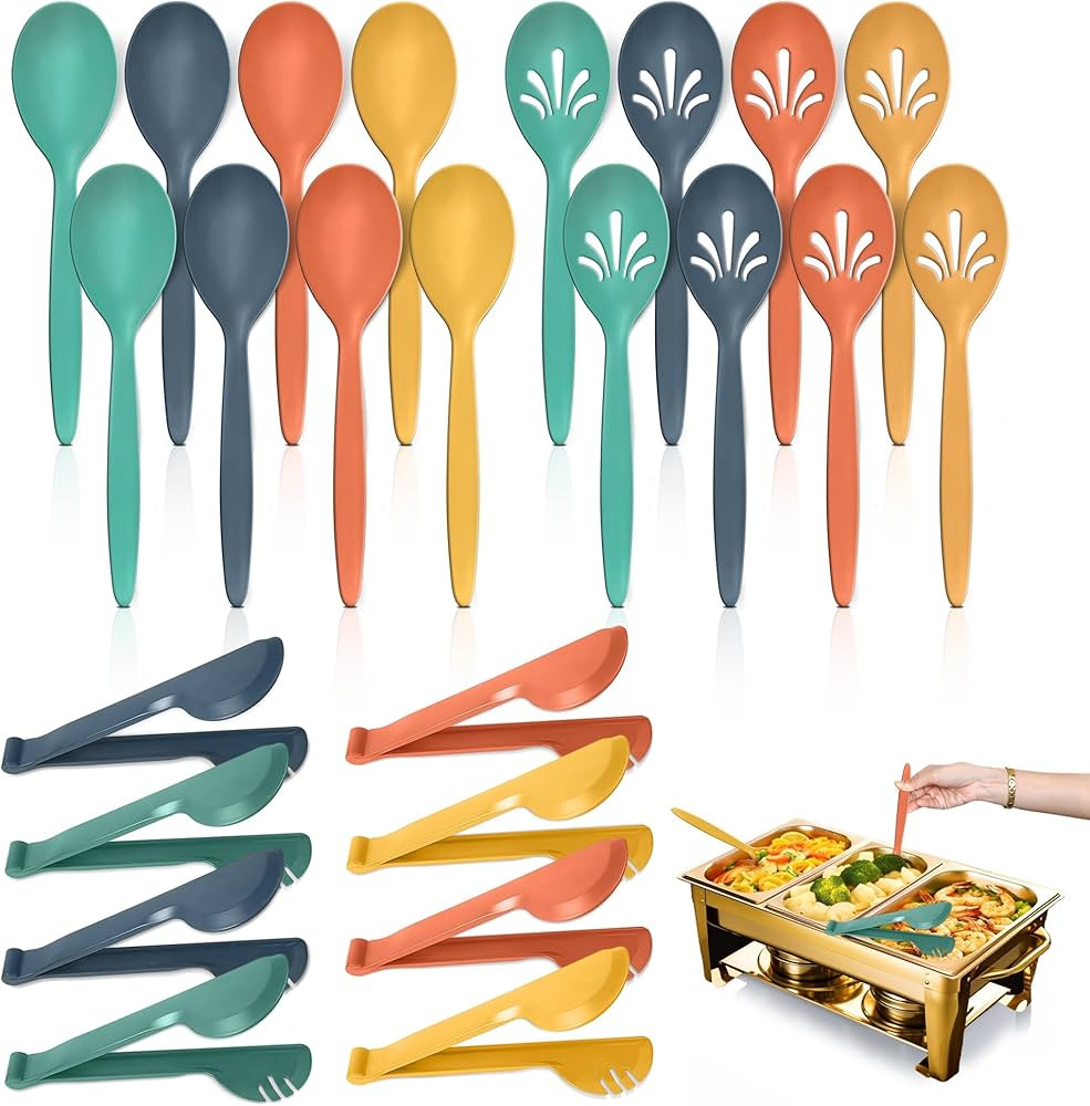 Reusable Plastic Serving Utensils Set of 24, Wheat straw Large Serving set 10" Serving Spoons/10"... | Amazon (US)