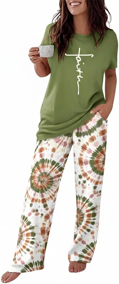 CHICME Womens Pajamas Sets 2 Piece Short Sleeve Lounge Set Printed Loose Pants Pj Sets Loungewear... | Amazon (US)