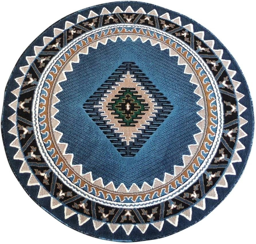 Kingdom Southwest Native American Round Area Rug Blue Green Beige Design D143 (6 Feet 7 Inch X 6 ... | Amazon (US)
