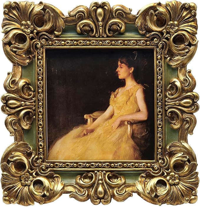 CISOO 4x4 Vintage Small Picture Frame, Antique Ornate Green and Gold Square Photo Frame, for Tabl... | Amazon (US)