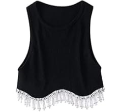 SAFRISIOR Women Rhinestone Trim Sleeveless Cropped Top Vest Crew Neck Rib Knit Crop Tank Top with... | Amazon (US)