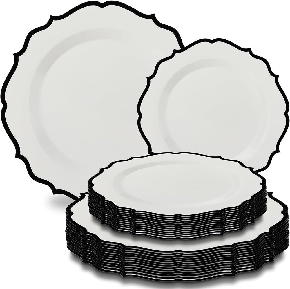 Contemporary Collection Combo White Plates with Black Rim - 7.5" - 10.5" (Pack of 32) - Sleek Mod... | Amazon (US)