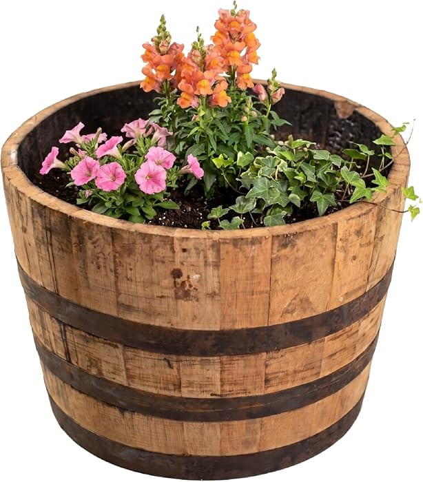 Midwest Barrel Company Authentic Used Half Bourbon/Whiskey Barrel Planter | Amazon (US)