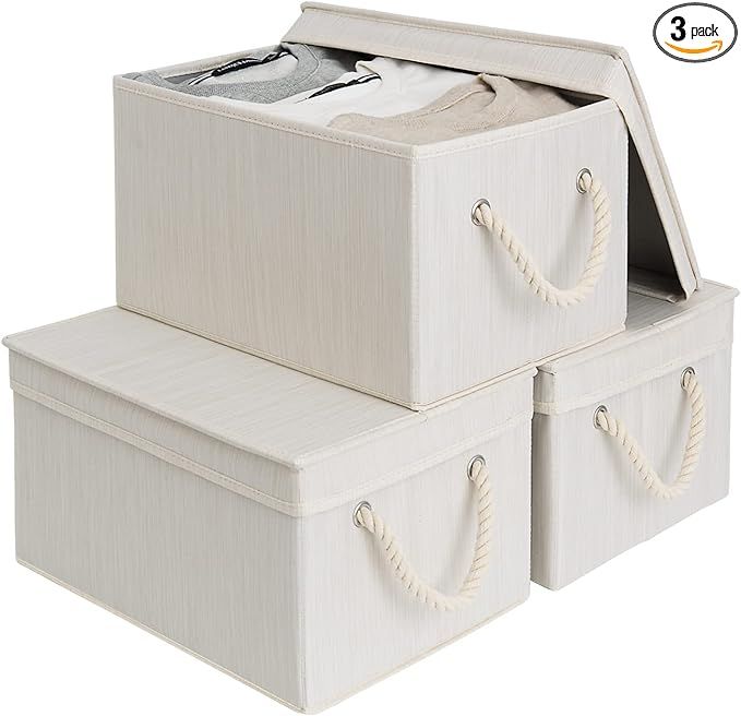 StorageWorks Storage Bins with Lid and Soft Rope Handles, Foldable Storage Basket, Gray, 3-Pack, ... | Amazon (US)