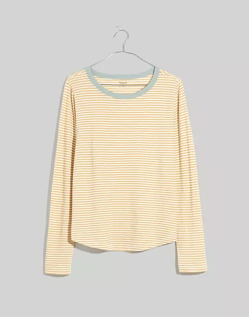 Whisper Cotton Rib-Crewneck Long-Sleeve Ringer Tee in Keene Stripe | Madewell