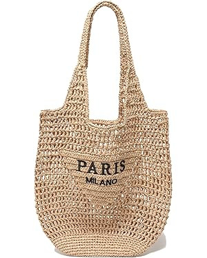 Straw Beach Bags for Women, Large Woven Tote Bag, Summer Shoulder Bag, Hobo Handbag for Vacation,... | Amazon (US)