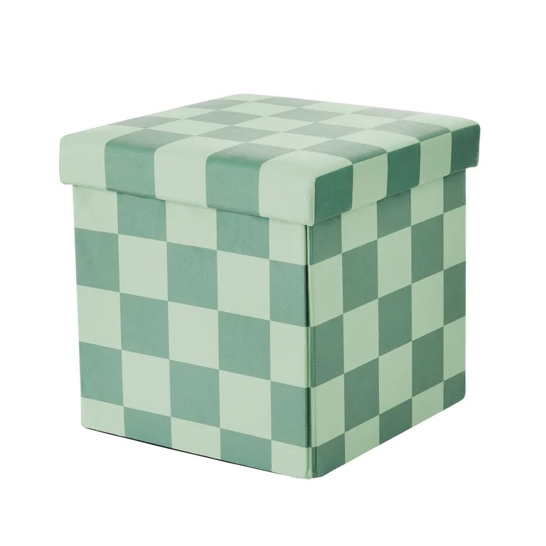 Mainstays Collapsible Storage Ottoman, Sage Check | Walmart (US)