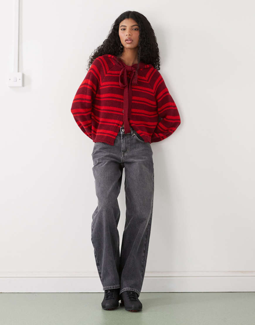 COLLUSION cardigan with hood scarf detail in red stripe | ASOS (Global)