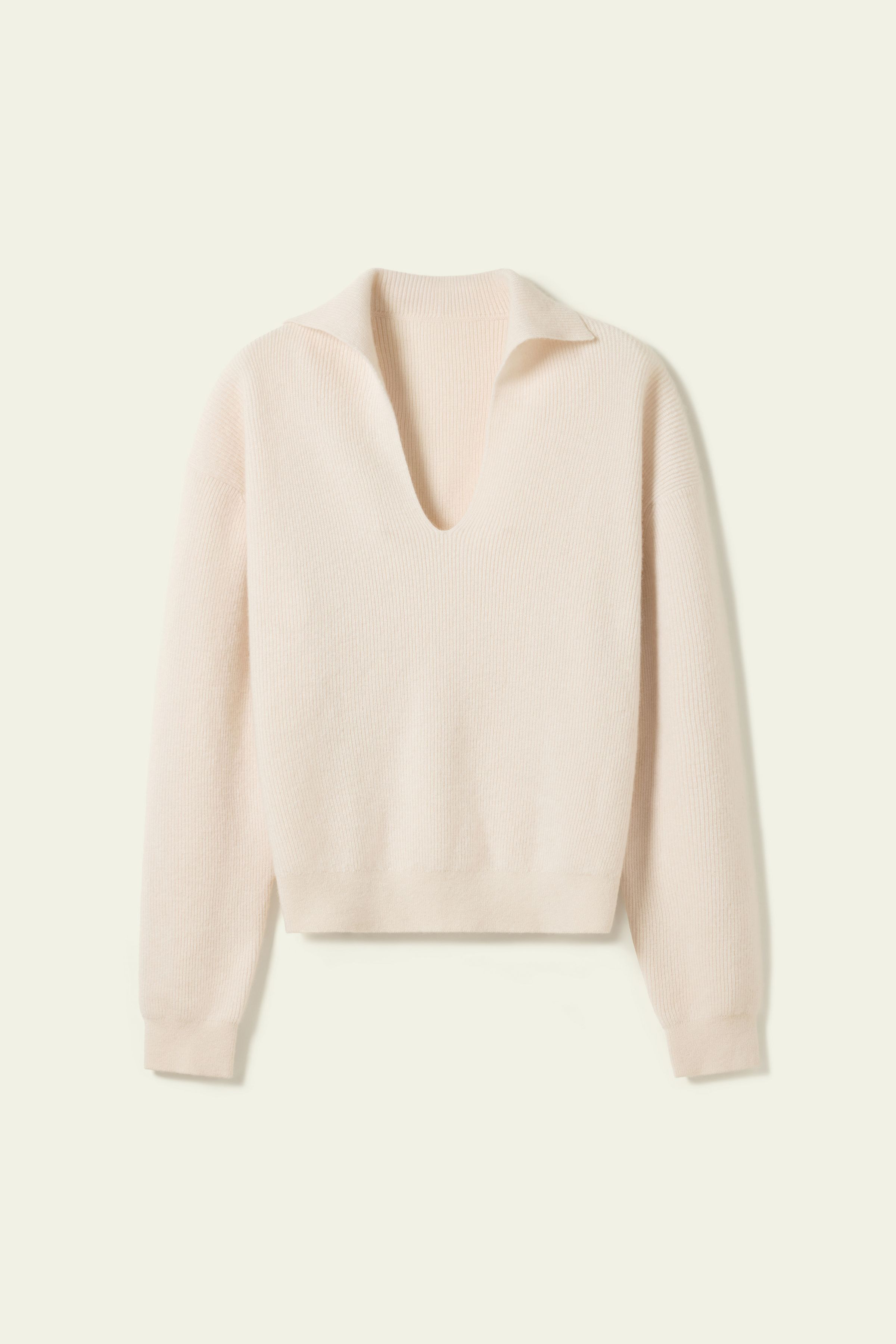 Ribbed Cashmere Polo Sweater | LilySilk