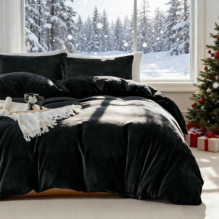 WARMDERN Black Milk Velvet Duvet Cover Set King Size, 104" x 90" | Amazon (US)