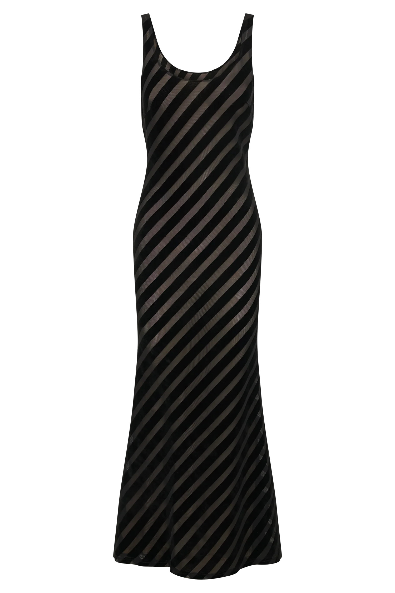 Elena Striped Velvet Burnout Maxi Dress - Black | MESHKI US