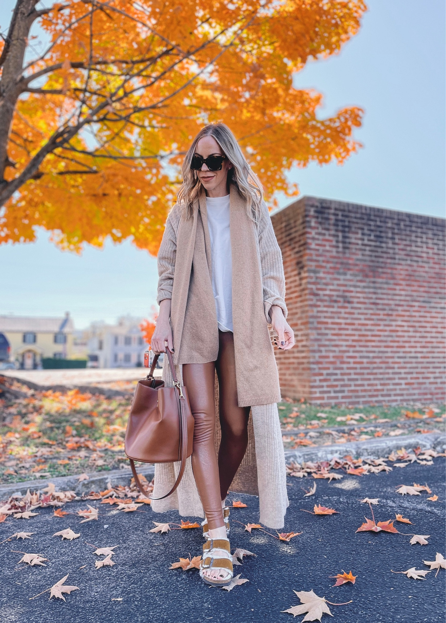 Cozy casual fall outfit, faux leather leggings, shearling Birkenstocks 

#LTKunder100 #LTKshoecrush #LTKstyletip
