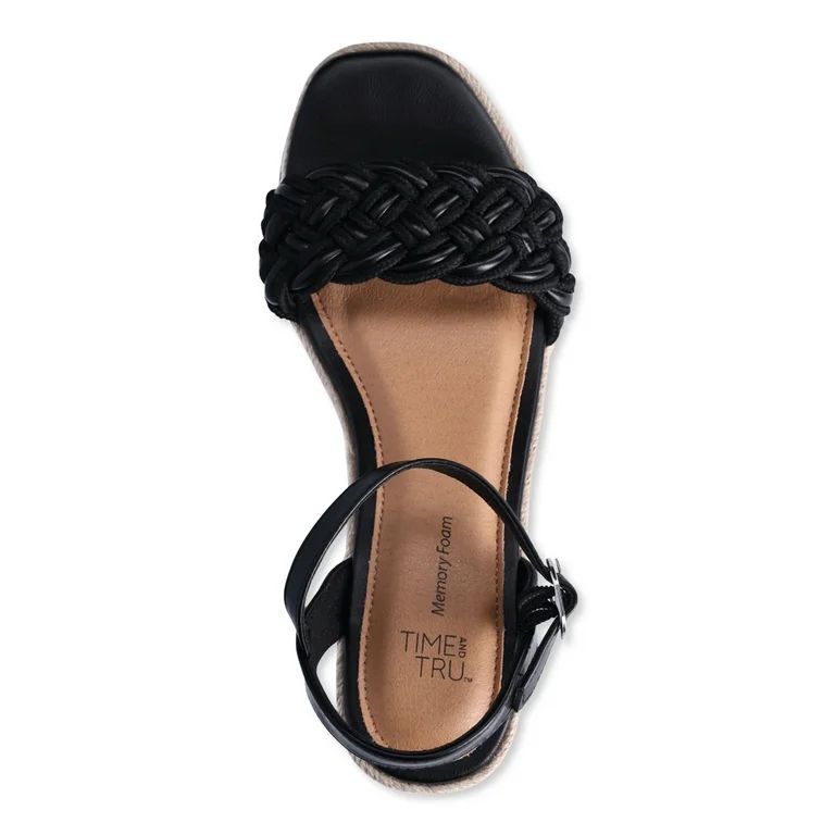 Time and Tru Women's Braided Mid-Heel Wedge Sandals, Wide Width Available - Walmart.com | Walmart (US)
