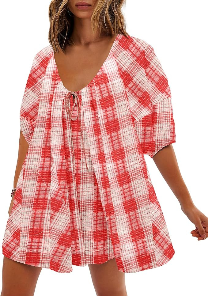 SENSERISE Womens Oversized Striped Romper Dress Shorts Jumpsuit Beach Vacation Clothes with Pocke... | Amazon (US)