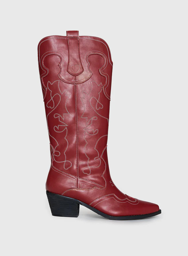 Therapy Malvin Cowboy Boots Cherry | Princess Polly US