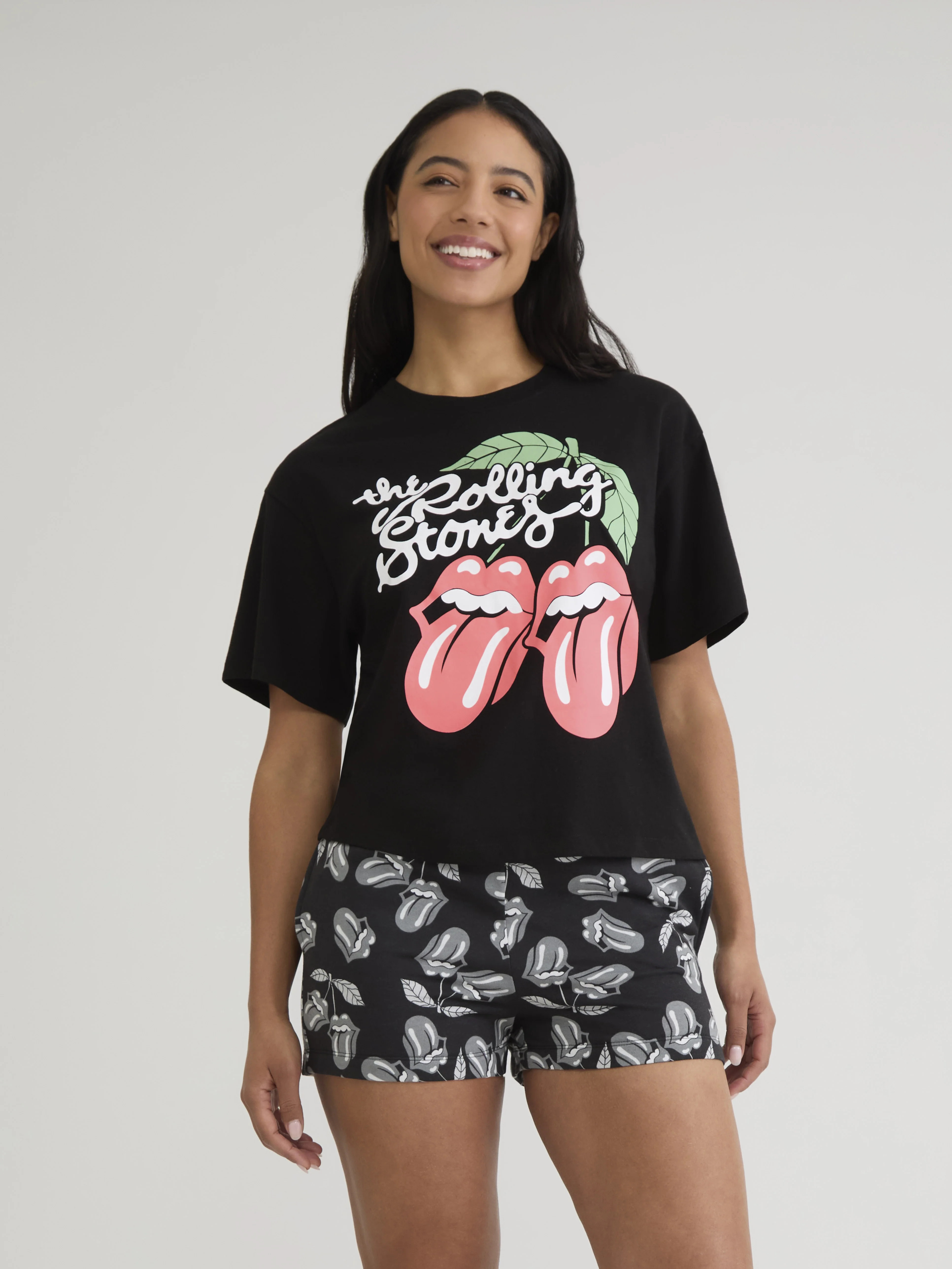 The Rolling Stones Women’s and Women’s Plus Graphic Tee and Fleece Shorts Set, 2-Piece, Sizes... | Walmart (US)