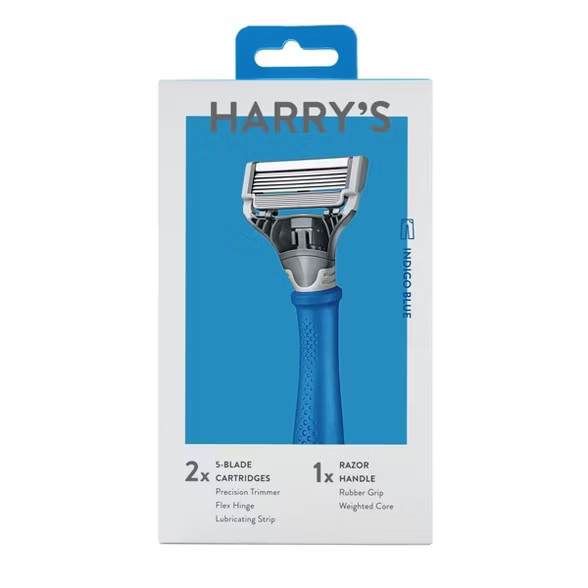 Harry's 5-Blade Men's Razor - 1 Razor Handle + 2 Razor Blade Refills - Indigo Blue | Target