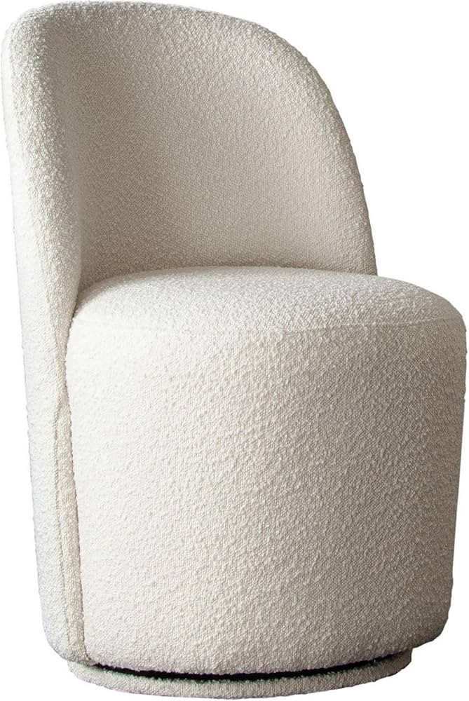 Benjara 24 Inch Accent Dining Chair, Set of 2, Swivel Base, Boucle Fabric, Ivory, White | Amazon (US)