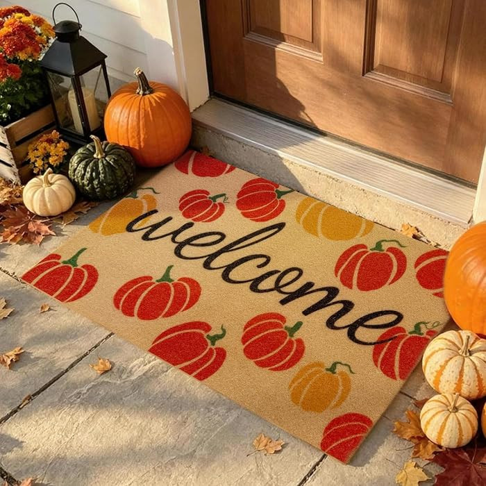 Fall Door Mat, Non Slip Front Porch Pumpkin Welcome Mat 17"x30" | Amazon (US)