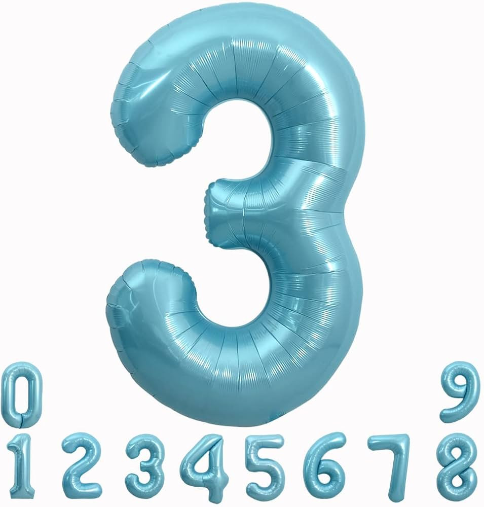 TONIFUL 40 Inch Light Blue Large Macaron Numbers Balloons 0-9, Number 3 Digit 3 Helium Balloons, ... | Amazon (US)