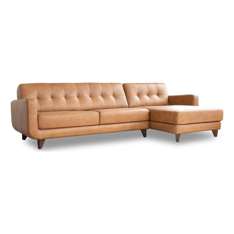 ASHCROFT Elva Mid Century L-Shaped Genuine Leather Right Facing Chaise Sectional, Light Brown Tufted | Amazon (US)