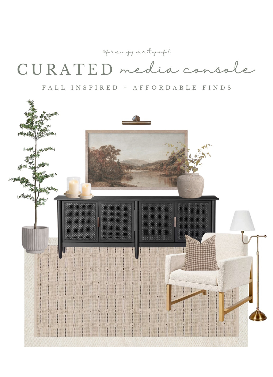 Get the look! Shop this media console, currently on sale! Olive tree, frame tv, accent chair, area rug, jute rug, floor lamp, living room 

#LTKstyletip #LTKsalealert #LTKhome