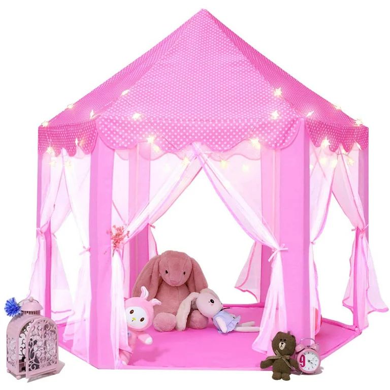 Princess Castle Play Tent Large Kids Play House with Star Lights Girls pink color - Walmart.com | Walmart (US)