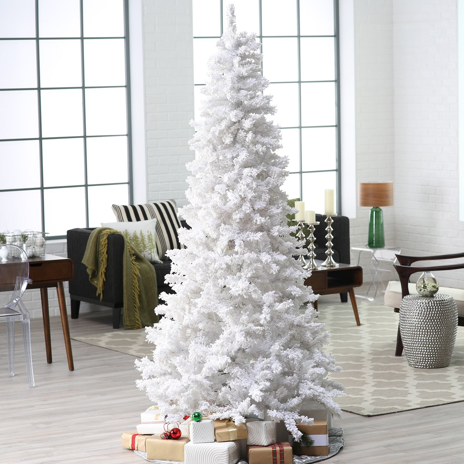 7.5 ft. Pre-lit Deluxe White on White Flocked Christmas Tree by Sterling Tree Company | Hayneedle
