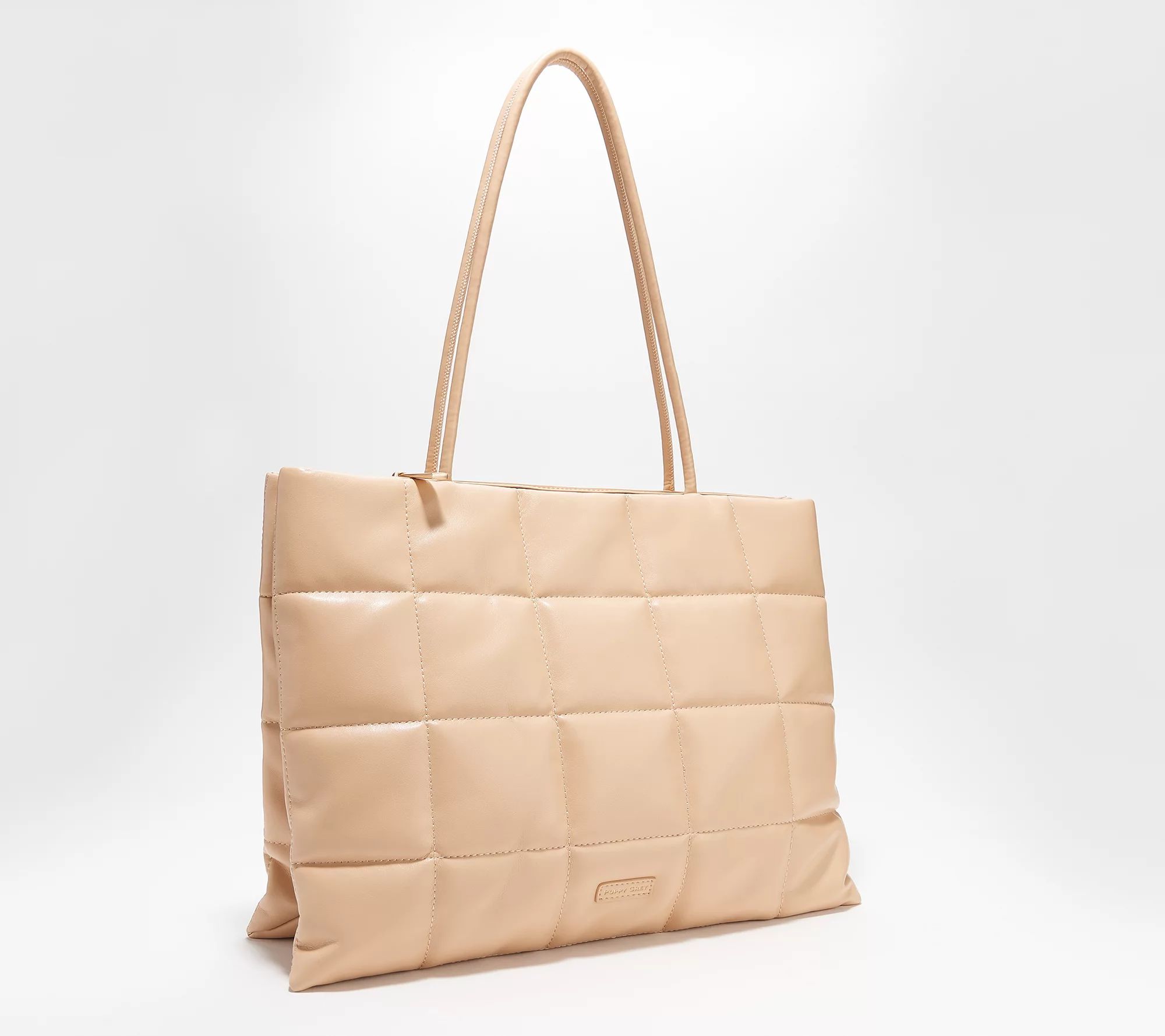 Poppy Grey Faux-Leather Triple-Entry Quilted Tote - Malibu - QVC.com | QVC
