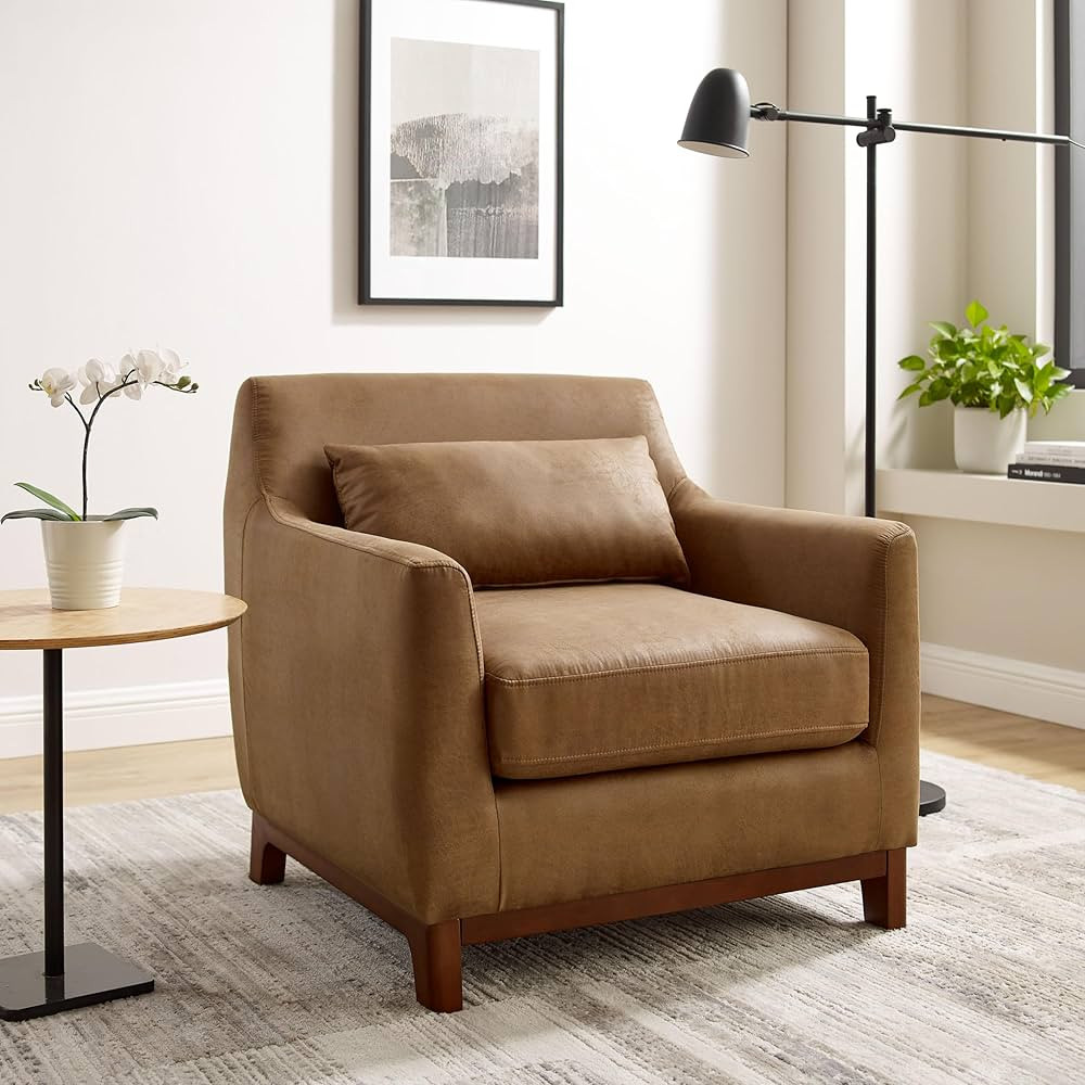 Amazon.com: VANOMi Extra Deep Accent Chair, Faux Leather Upholstered Comfy Reading Armchair for L... | Amazon (US)