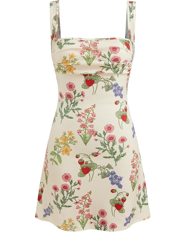 CIDER Women's Summer Floral Dress Square Neck Mini Dress Sleeveless Cute Sundress Party Dresses T... | Amazon (US)