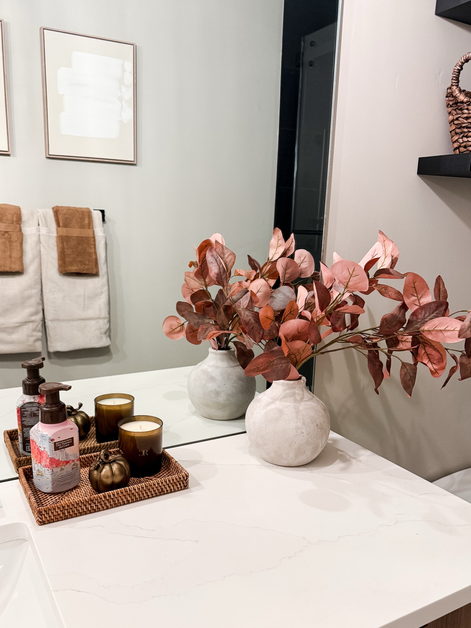 A little fall refresh for the bathroom 🍂 Pumpkins, warm candles + seasonal soap make it feel instantly cozy. #FallDecor #BathroomDecor

#LTKdayinmylife #LTKSeasonal #LTKHome